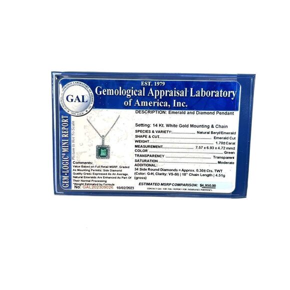 Natural Emerald Diamond Necklace 18" 14k WG 2 TCW Certified $4,950 309026 - Picture 11 of 11